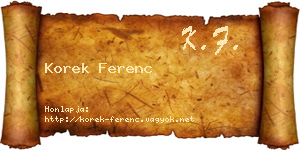 Korek Ferenc névjegykártya